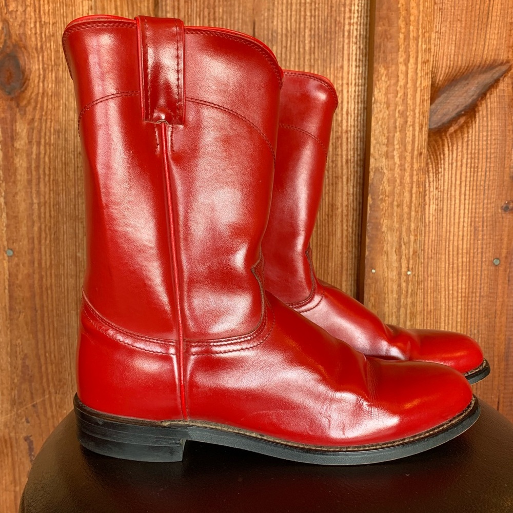 Vintage Justin Roper Red Leather Classic Boots Women’s Size 9B - Picture 8 of 14